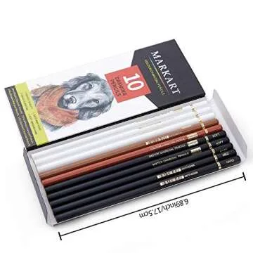 MARKART Professional Colored Charcoal Pencils Drawing Set, 10 Pieces Black White Charcoal Pencils for Sketching, Shading, Blending, Pastel Chalk Pencils for Beginners & Artists