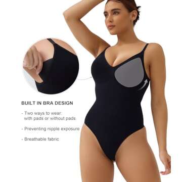 SHAPERX Bodysuit for Women Tummy Control Shapewear Seamless Sculpt Body Shaper with Removable Pads,S...
