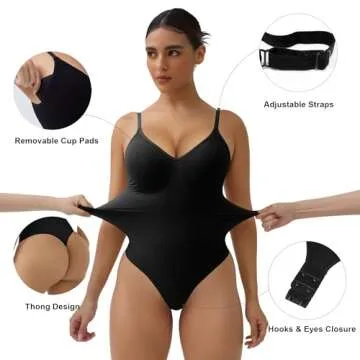 SHAPERX Bodysuit for Women Tummy Control Shapewear Seamless Sculpt Body Shaper with Removable Pads,SZ5015-Black-L/XL