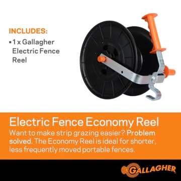 Gallagher Economy Electric Fence Reel | Holds 1640' Poly Wire and 656' of 0.5" Tape | Zinc Coated Fr...