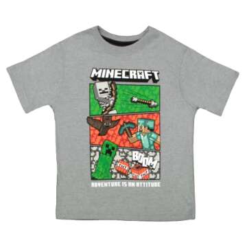 Minecraft Boys Creeper & Characters 3 Colors Short Sleeve T-Shirt Set, 3 Pack (Green/Grey/Black, Siz...
