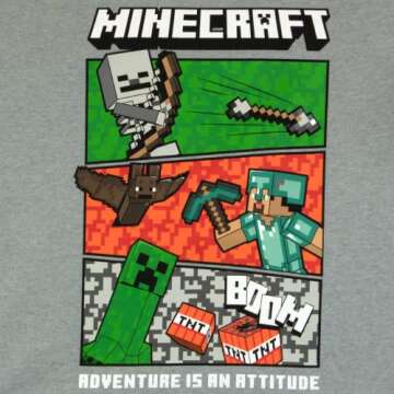 Minecraft Boys Creeper & Characters 3 Colors Short Sleeve T-Shirt Set, 3 Pack (Green/Grey/Black, Size 10/12)