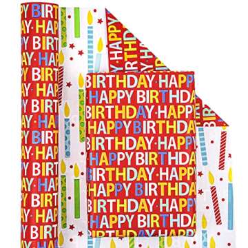 WRAPAHOLIC Birthday Reversible Wrapping Paper - Mini Roll - 17 Inch X 33 Feet - Happy Birthday Lette...