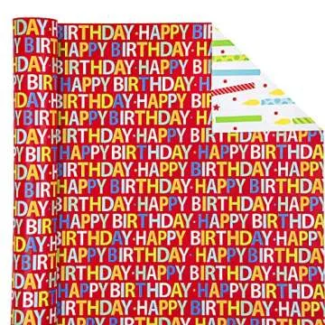 WRAPAHOLIC Birthday Reversible Wrapping Paper - 17 Inch Wide