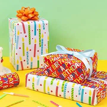 WRAPAHOLIC Birthday Reversible Wrapping Paper - 17 Inch Wide