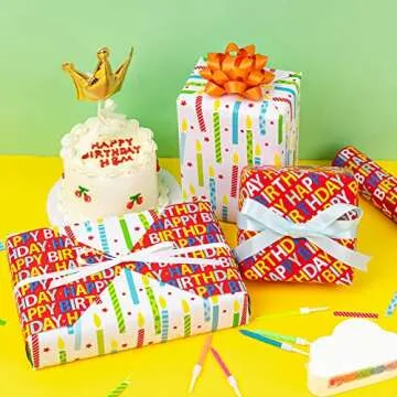 WRAPAHOLIC Birthday Reversible Wrapping Paper - 17 Inch Wide