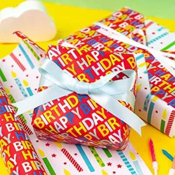 WRAPAHOLIC Birthday Reversible Wrapping Paper - 17 Inch Wide