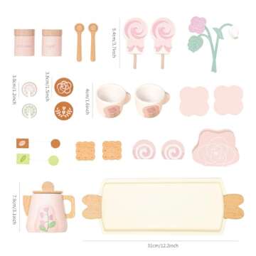 Smartwo Wooden Tea Set for Little Girls, Pretend Play Tea Party Set Toy with 27 PCS Play Kitchen Accessories, Princess Tea Set Toy, Birthday Gift for Kids 2 3 4 5 Years Old, Improve Imagination