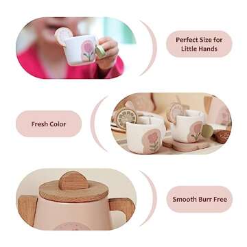Smartwo Wooden Tea Set for Little Girls, Pretend Play Tea Party Set Toy with 27 PCS Play Kitchen Accessories, Princess Tea Set Toy, Birthday Gift for Kids 2 3 4 5 Years Old, Improve Imagination