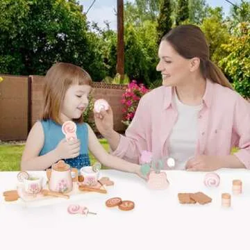 Smartwo Wooden Tea Set - 27 PCS Pretend Play Toy for Kids