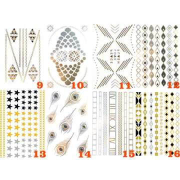 (Random Send T) Waterproof Gold and Silver Metallic Temporary Tattoos, Flash Fake Tattoo Stickers For Outdoor Body Arm Bracelets Decoration (1 Sheet)
