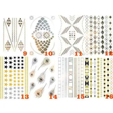 (Random Send T) Waterproof Gold and Silver Metallic Temporary Tattoos, Flash Fake Tattoo Stickers For Outdoor Body Arm Bracelets Decoration (1 Sheet)