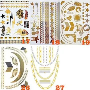 (Random Send T) Waterproof Gold and Silver Metallic Temporary Tattoos, Flash Fake Tattoo Stickers For Outdoor Body Arm Bracelets Decoration (1 Sheet)