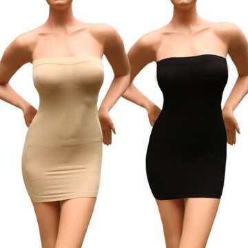 Andux Sexy Slimming Tube Top Stretch Strapless Slip Mini Dress SS-W03 Black (L)
