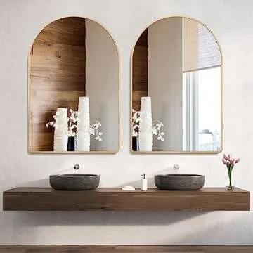 MYlovelylands 20x28 inch Gold Arched Mirror for Bathroom Vanity Mirror or Wall Decor Arch Mirror Brushed Metal Frame Wall Mounted Mirror for Bathroom LivingRoom Bedroom Entryway
