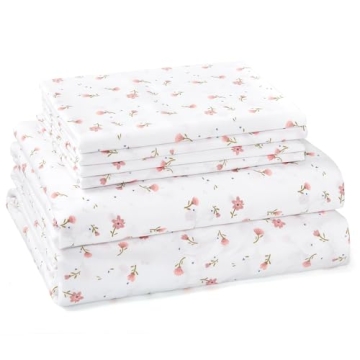BYSURE Queen Sheet Set 6 Pieces (Pink Floral), Cottage Core Botanical Patterned Sheets, Victorian Fl...