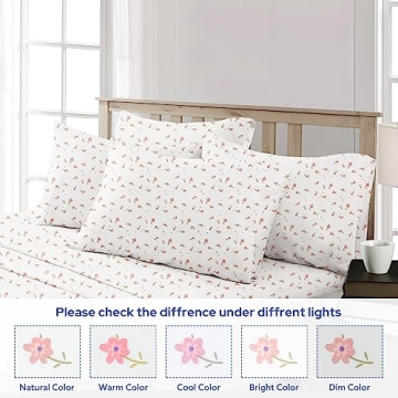 BYSURE Queen Sheet Set 6 Piece Pink Floral Bedding Set