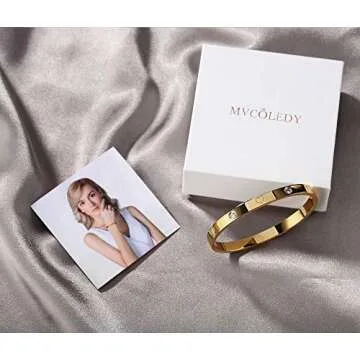 MVCOLEDY Valentines Day Gifts Jewelry Gold/White Gold Plated Bangle Bracelet Heart Stone Stainless Steel with Crystal Bangle Bracelets for Women Jewelry Size 6.7 Inches (Heart of Gold)
