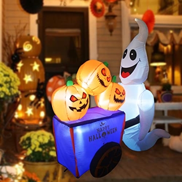 GOOSH 6FT Halloween Inflatable Ghost with Pumpkins