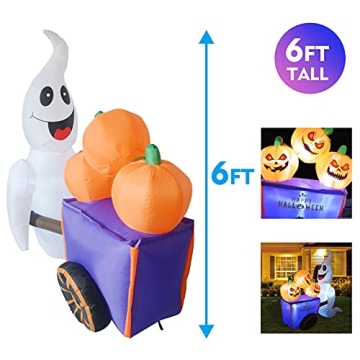 GOOSH 6FT Halloween Inflatable Ghost with Pumpkins