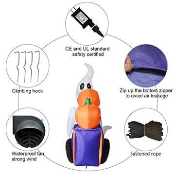 GOOSH 6FT Halloween Inflatable Ghost with Pumpkins