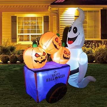 GOOSH 6FT Halloween Inflatable Ghost with Pumpkins