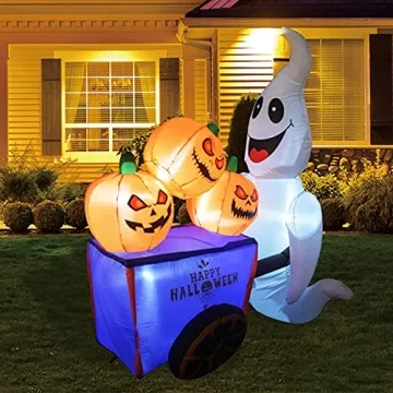 GOOSH 6FT Halloween Inflatable Ghost with Pumpkins