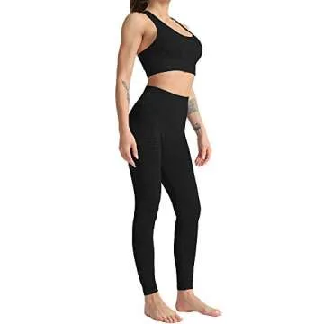 WodoWei Women 2 Piece Workout Outfits Sports Bra Seamless Leggings Yoga Gym Activewear Set (YO610-bl...