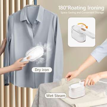 iRUNTEK Steamer for Clothes, Steamer and Iron 2 in 1, 30s Fast Heat-up, 1000W Strong Penetrating Steam, Removes Wrinkle, Portable Handheld Garment Steamer for Home and Travel, White