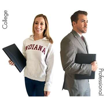 STYLIO Padfolio Portfolio Organizer Binder | Interview Resume Folder, Legal Document, Business Card Holder |w/Letter-Sized Notepad | Handsome Piano Noir Faux Leather Folio Matte Finish, Accent Stitch