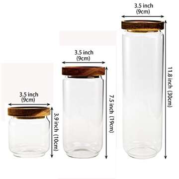 Bekith Set of 5 Glass Canisters for Kitchen, Glass Storage Jars with Airtight Acacia Wood Lid, Stackable Clear Glass Food Storage Containers for Coffee Beans, Flour, Sugar, Rice and Spaghetti