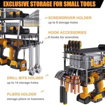 Power Tool Organizer Wall Mounted 3 Layer Heavy Duty 160 Lbs Limit Tool Organizers and Storage Drill Holder Utility Racks with Screwdriver/Plier/Hammer/Bit Holder for Garage Workshop Fathers Day Gift