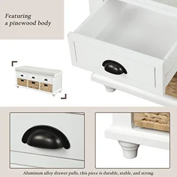 P PURLOVE Entryway Storage Bench with 3 Drawers and Cushion