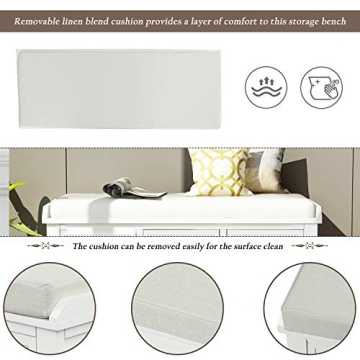 P PURLOVE Entryway Storage Bench with 3 Drawers and Cushion