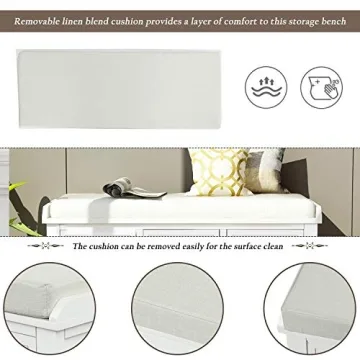 P PURLOVE Entryway Storage Bench with 3 Drawers and Cushion