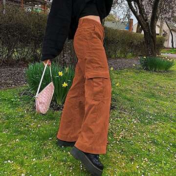 Womens Corduroy Flap Pocket Baggy Cargo Pants High Waist Straight Leg Relaxed Fit Baggy Trousers Y2k...