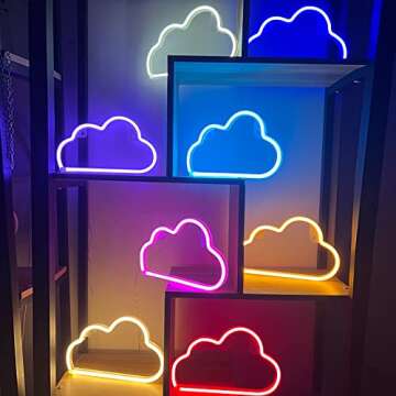 Cloud Neon Signs, LED Cloud Neon Light for Wall Decor, Battery or USB Powered Cloud Sign Shaped Deco...
