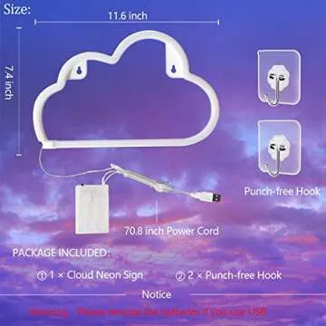 Cloud Neon Signs, LED Cloud Neon Light for Wall Decor, Battery or USB Powered Cloud Sign Shaped Decoration Wall Lights for Bedroom Aesthetic Teen Girl Kid Room Christmas Birthday Wedding Party