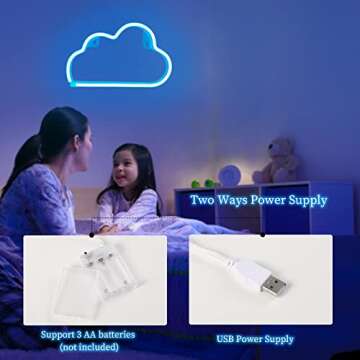Cloud Neon Signs, LED Cloud Neon Light for Wall Decor, Battery or USB Powered Cloud Sign Shaped Decoration Wall Lights for Bedroom Aesthetic Teen Girl Kid Room Christmas Birthday Wedding Party