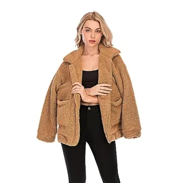 Women's Faux Shearling Oversized Jacket Camel Medium