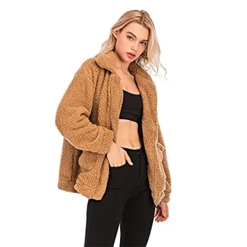 Women's Faux Shearling Oversized Jacket Camel Medium