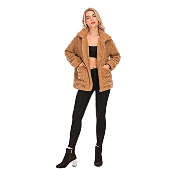 Women's Faux Shearling Oversized Jacket Camel Medium