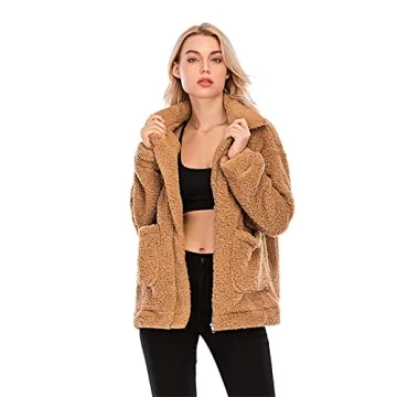 Women's Faux Shearling Oversized Jacket Camel Medium