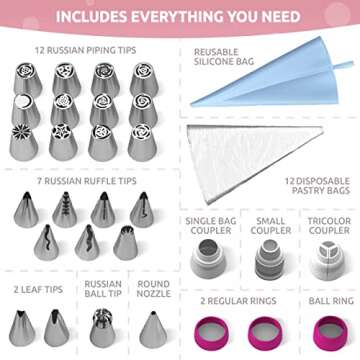 Premium Russian Piping Tips Complete Set - 42pcs Cake Decorating Kit