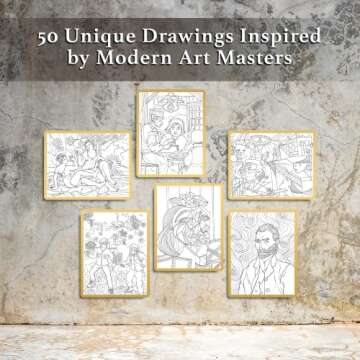 ColorIt Modern Art Adult Coloring Book for Stress Relief, 50 Drawings Inspired by Famous Paintings, Smooth and Thick Paper, Spiral Binding, USA Printed, Lay Flat Hardback Book Cover, Ink Blotter Paper