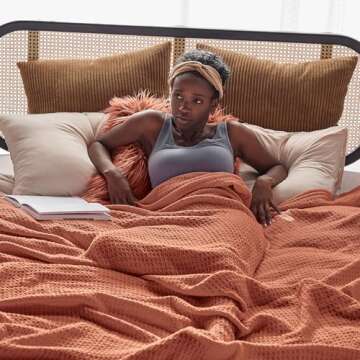 Bedsure 100% Cotton Blanket King Size for Bed - Breathable and Soft, Waffle Weave Blanket for Summer...