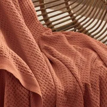 Bedsure 100% Cotton Blanket King Size for Bed - Breathable and Soft, Waffle Weave Blanket for Summer Spring, Red Orange, 104x90 inches