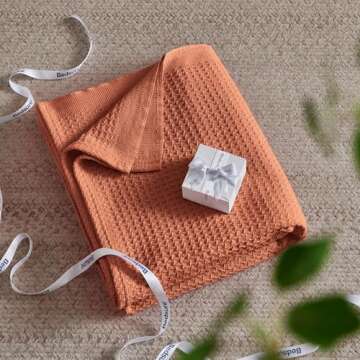 Bedsure 100% Cotton Blanket King Size for Bed - Breathable and Soft, Waffle Weave Blanket for Summer Spring, Red Orange, 104x90 inches