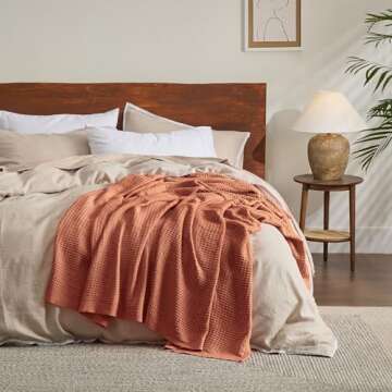 Bedsure 100% Cotton Blanket King Size for Bed - Breathable and Soft, Waffle Weave Blanket for Summer Spring, Red Orange, 104x90 inches