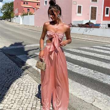 Elegant Summer Satin 2 Piece Set for Women in Pink